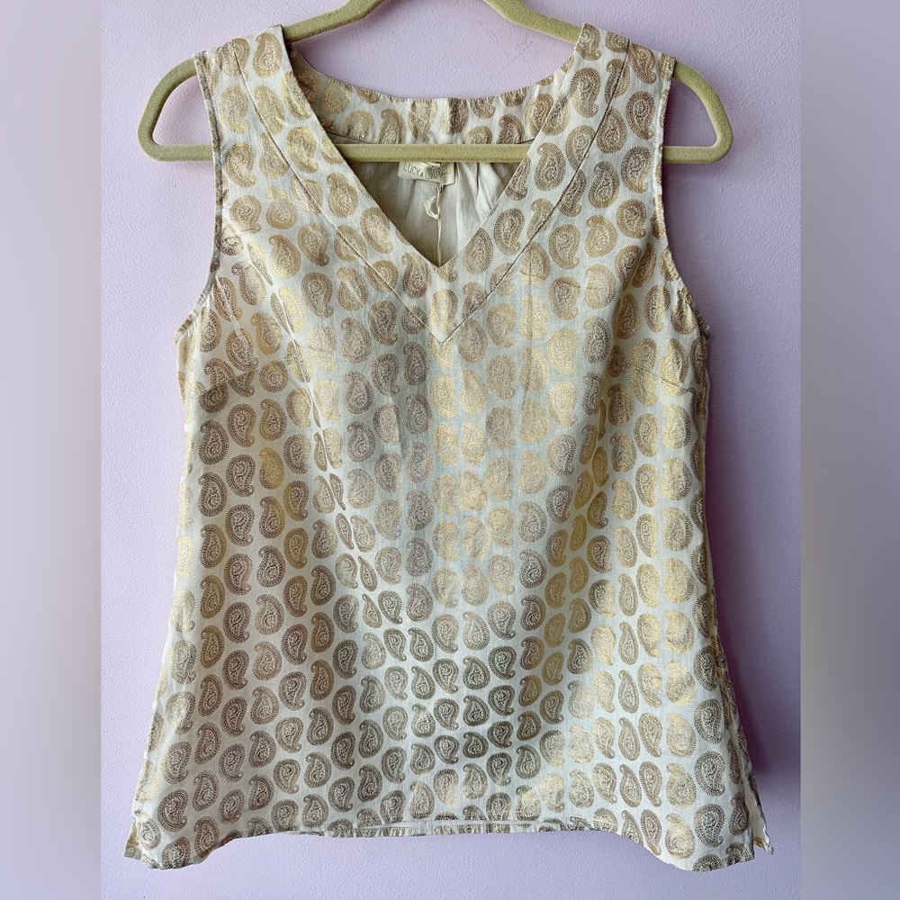 Lucy & Laurel Cream and Gold Paisley Blouse